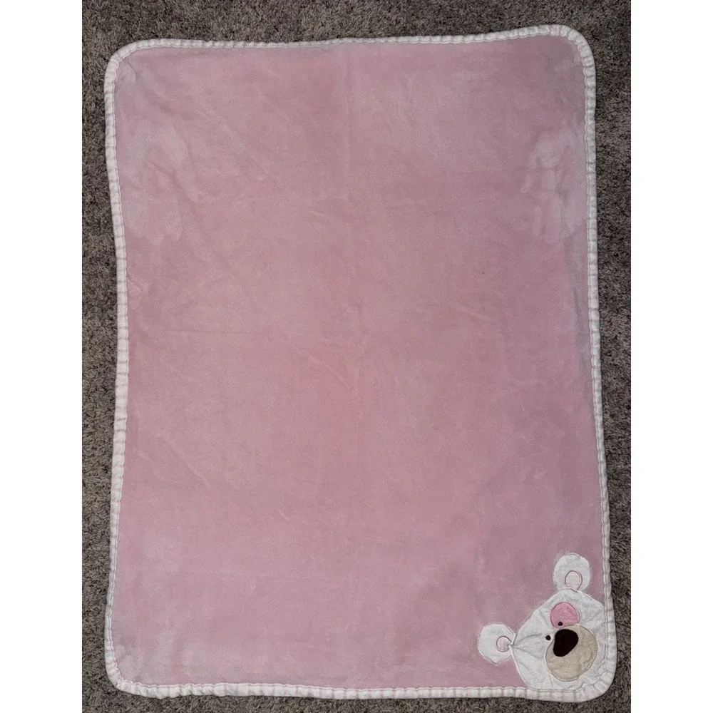 Pitter Patter Pink White Bear‎ Baby Blanket Lovey 30x38 White Pink Stripped
